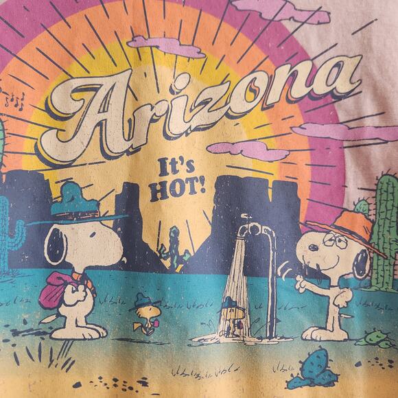Peanuts Women's Size Small Arizona It's Hot! Tan/Colorful Graphic T-shirt NWT - Picture 3 of 7